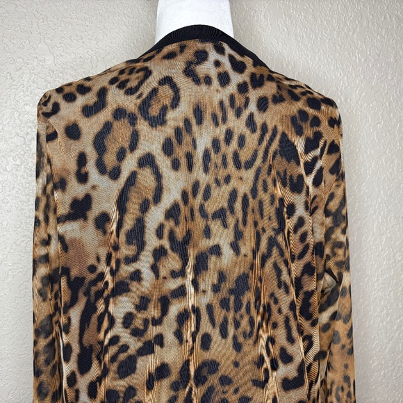 Chico's Size 3 Brown Black Leopard Animal Print Sheer Cardigan Women's Size XL - Picture 7 of 14